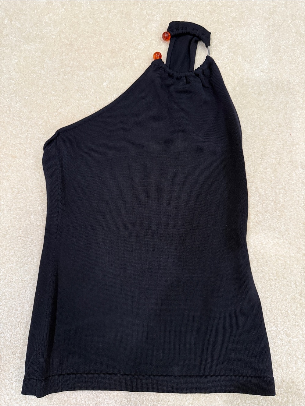 Black One-Shoulder Women's Tank Top with Bead Detail